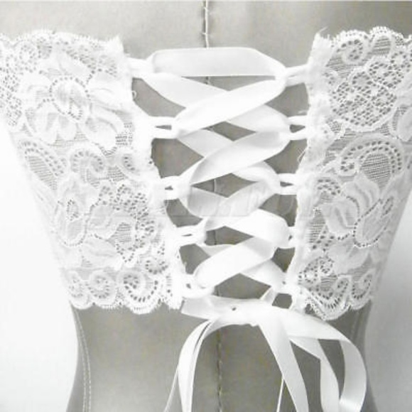 White Lace Criss Cross Back Bandeau Bralette Set - Picture 4 of 5